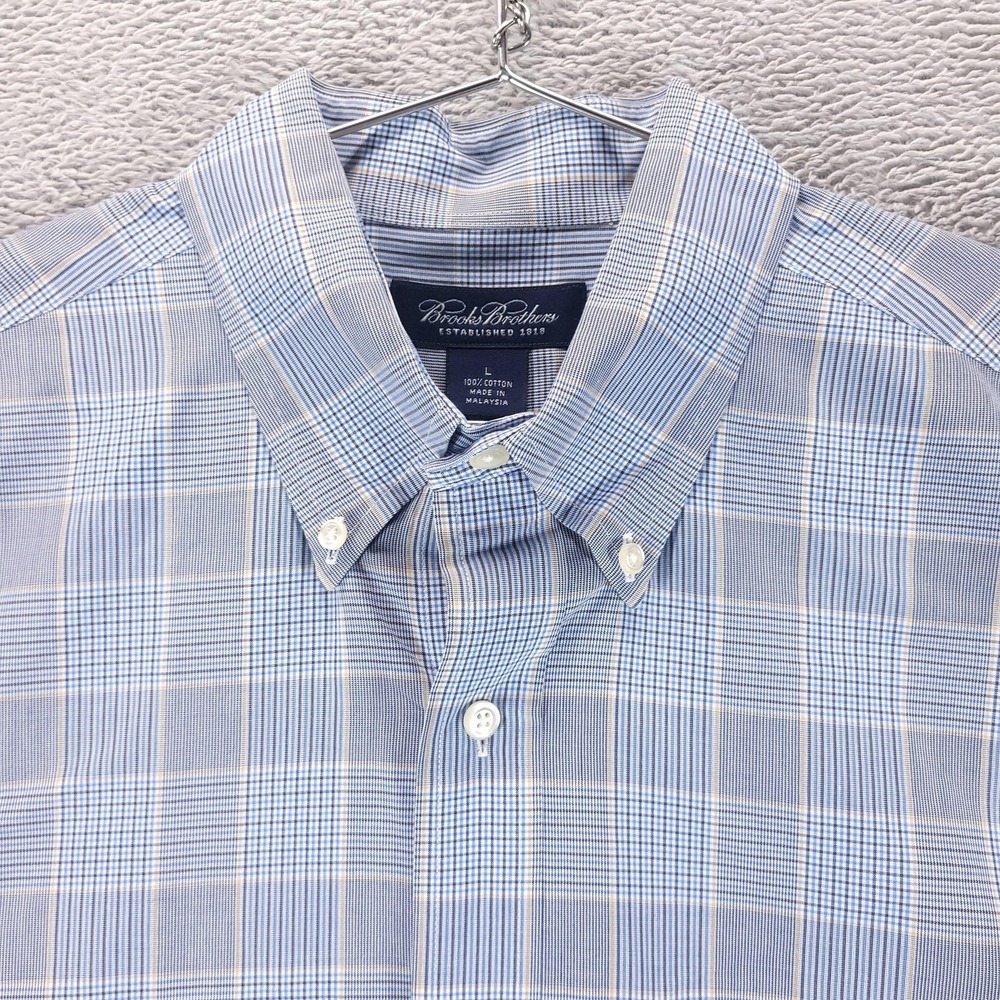 Brooks Brothers Dress Shirt Mens L Blue Glen Plaid Button Down Oxford